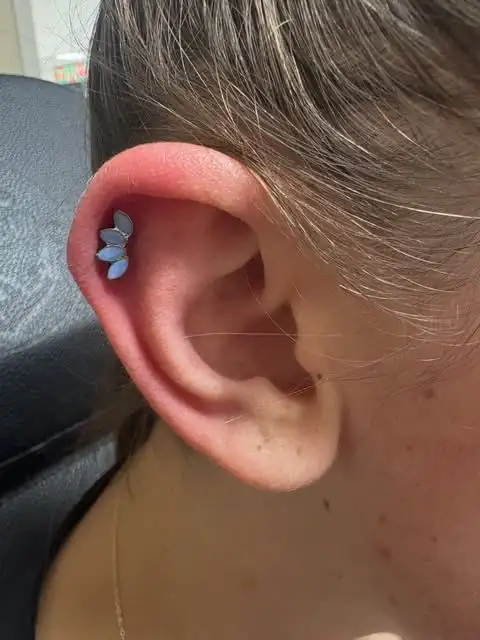 Flower cluster helix piercing with opal jewelry
